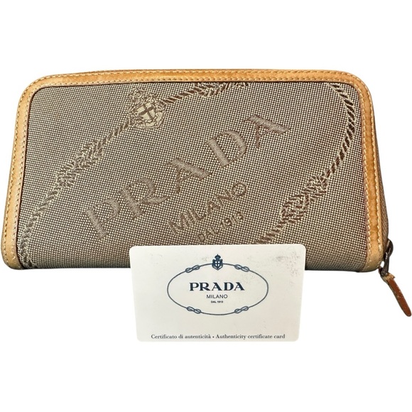 Prada +COA Beige and Brown Logo Wallet - Picture 1 of 9